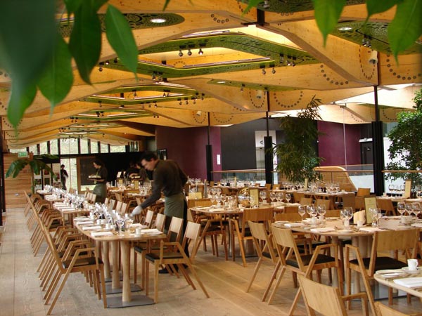 rows of tables and chairs in a restaurant called the Gateway Restaurant at the Royal Botanic Gardens Edinburgh