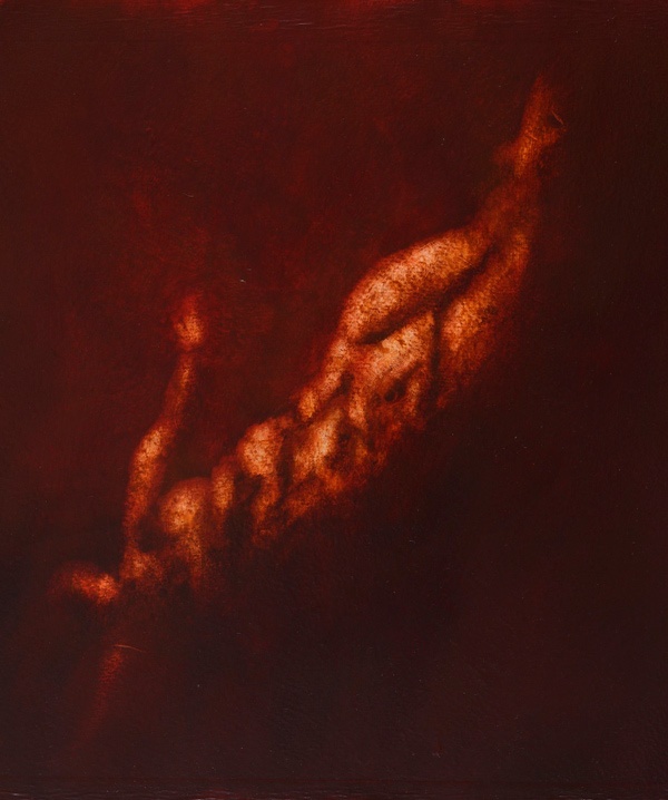 an artists impression of a woman swimming in dark murky water