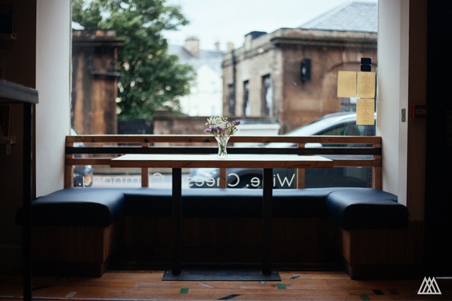 interior window seat at wine bar Smith and Gertrude in Stockbridge, Edinburgh