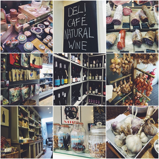 a collage of nine images of products from a French deli