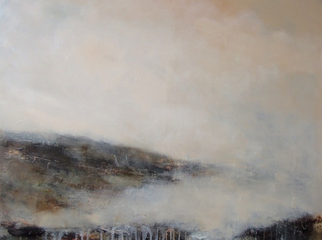 abstract painting of a mist covered hillside