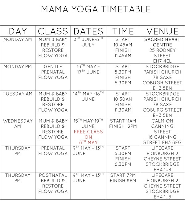 Mama Yoga timetable